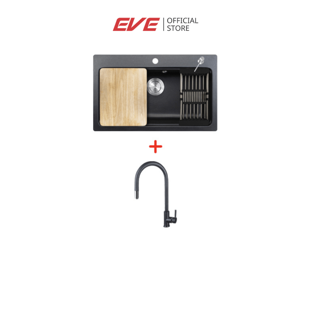 อ่างล้างจานหินแกรนิต EVE ANDES 760/480 BLACK แถม AZTAC II BLACK
